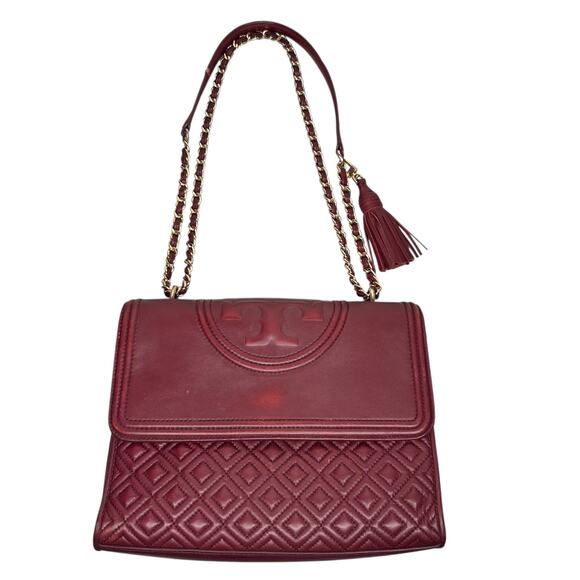 Tory Burch Burgundy Leather Fleming Convertible Purse Bag - Picture 1 of 15